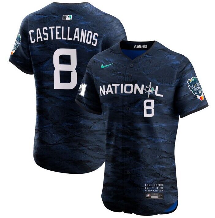 Men's Philadelphia Phillies #8 Nick Castellanos Royal 2023 All-star Flex Base Stitched Baseball Jersey Men's Philadelphia Phillies #8 Nick Castellanos Royal 2023 All-star Flex Base Stitched Baseball Jersey
